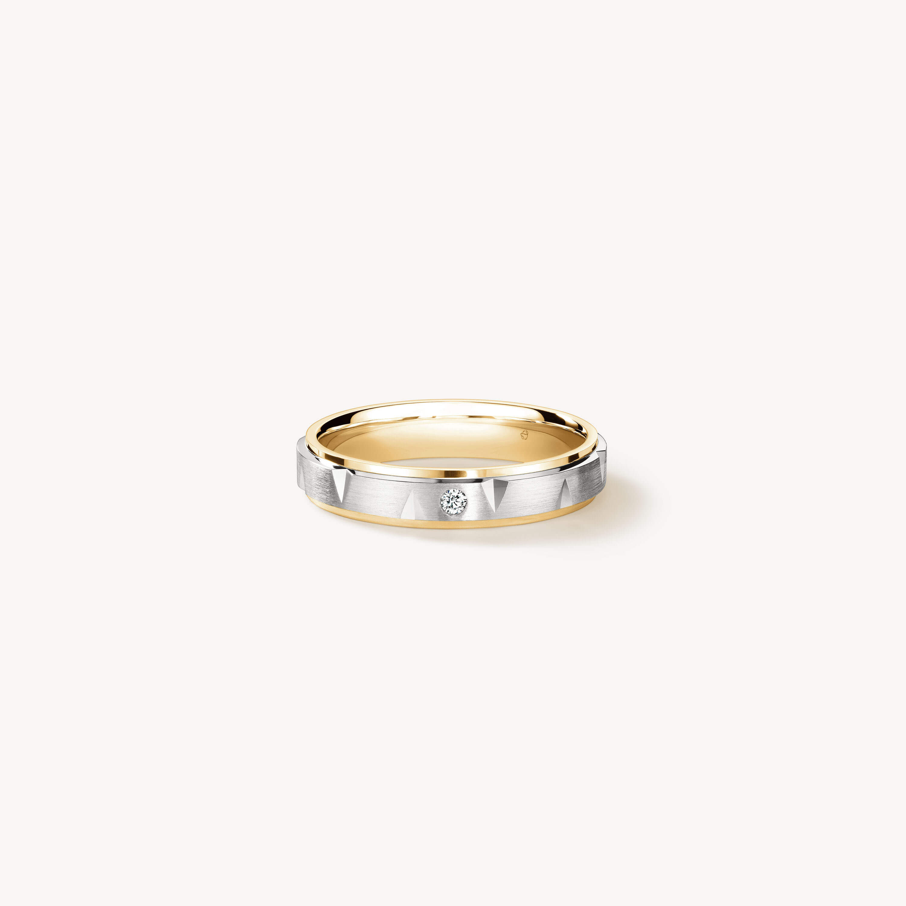 Love Chevron Wedding Band , 18k Yellow Gold w/Platinum, large
