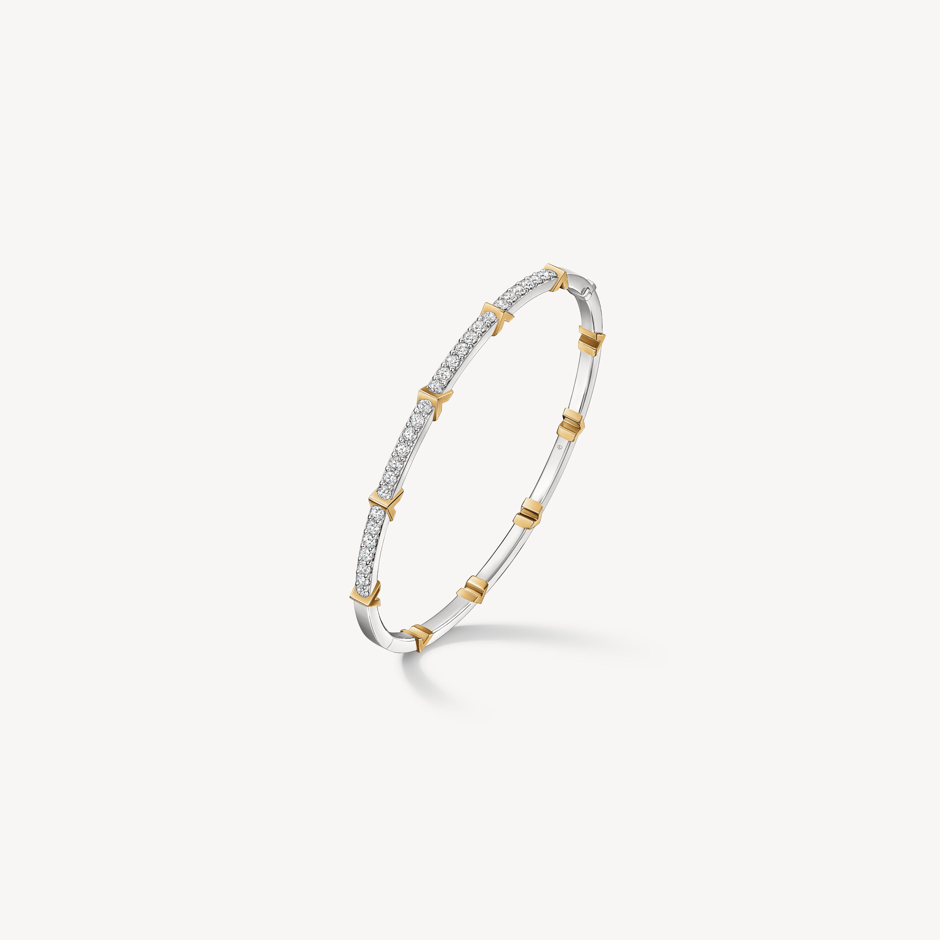 Copley Half Pav&eacute; Diamond Bangle, 18K White gold and Yellow Gold, large