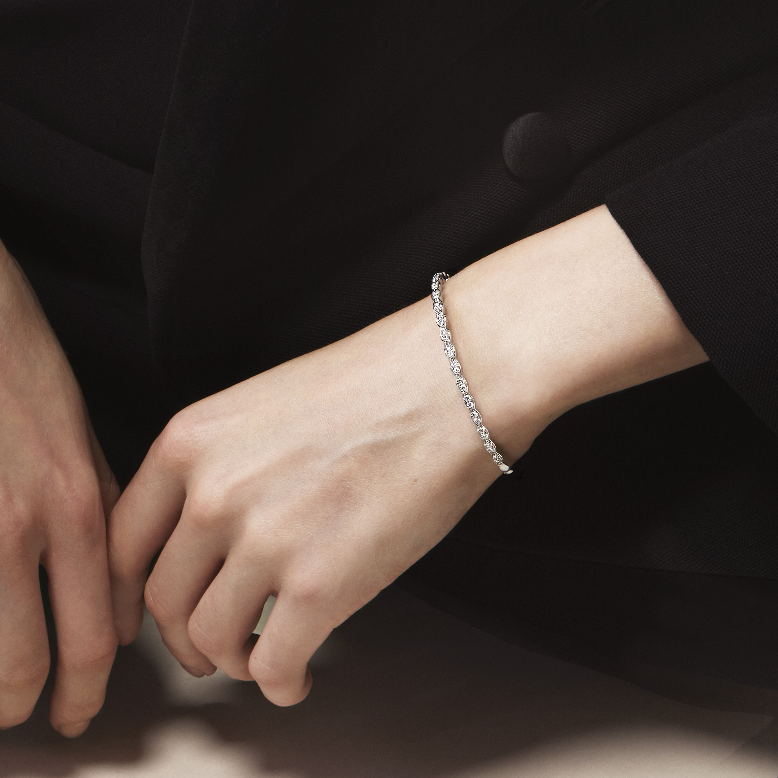 Lorelei Floral Diamond Bangle, 18K Yellow Gold, large