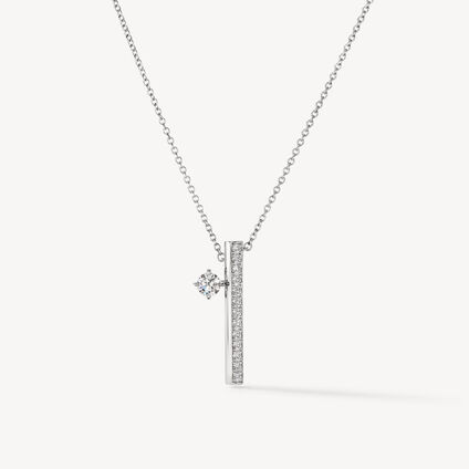 Barre Floating Single Diamond Pavé Pendant Necklace, 18K White Gold Barre Floating Single Diamond Pavé Pendant Necklace, 18K White Gold, large
