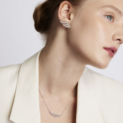 VELA French Cut Pav&eacute; Diamond Asymmetrical Climber Earrings , 18K Rose Gold, large