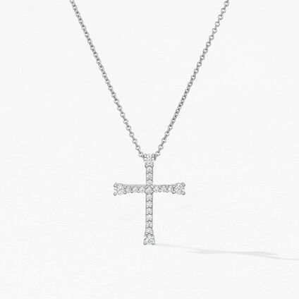 Divine Cross Pendant Necklace, 18K White Gold, large