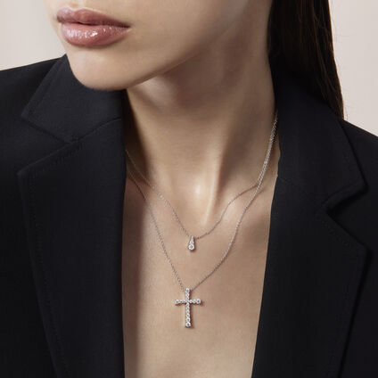 Divine Journey Cross Pendant Necklace, 18K White Gold, large