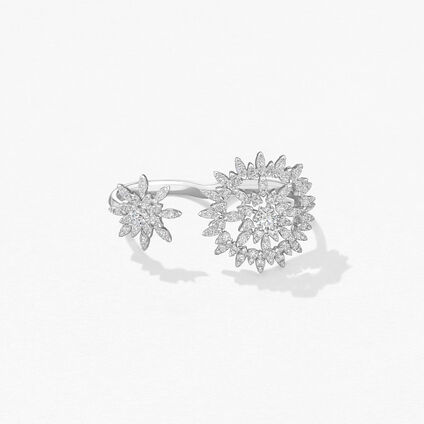 AERIAL Sunburst Double Finger Ring, Platinum, large
