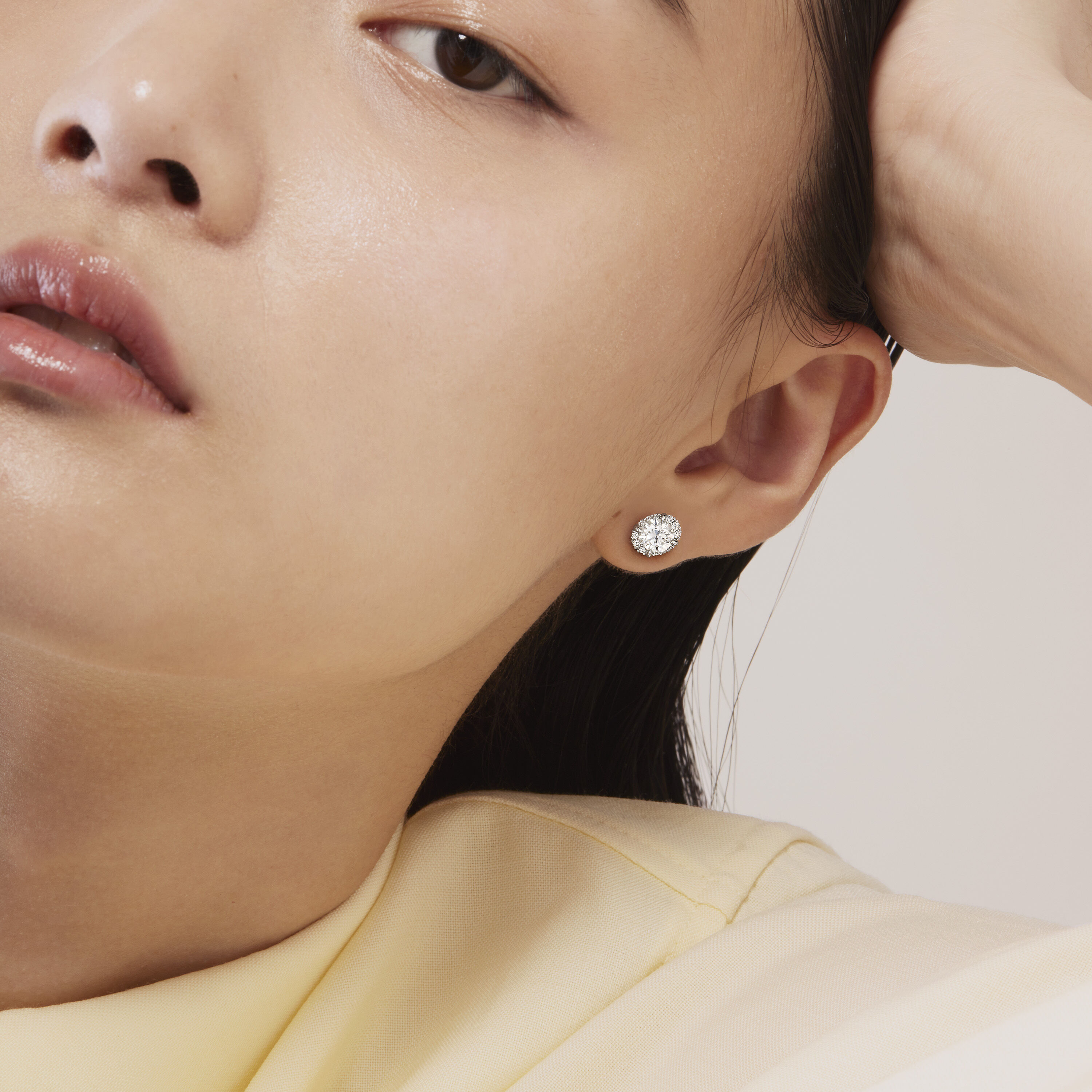 Ellipse Diamond Earrings, 18K White Gold, large