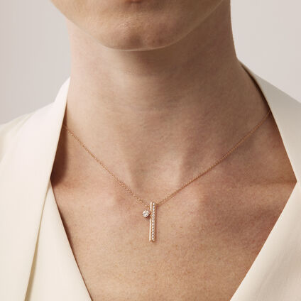 Barre Floating Single Diamond Pavé Pendant Necklace, 18K White Gold Barre Floating Single Diamond Pavé Pendant Necklace, 18K White Gold, large