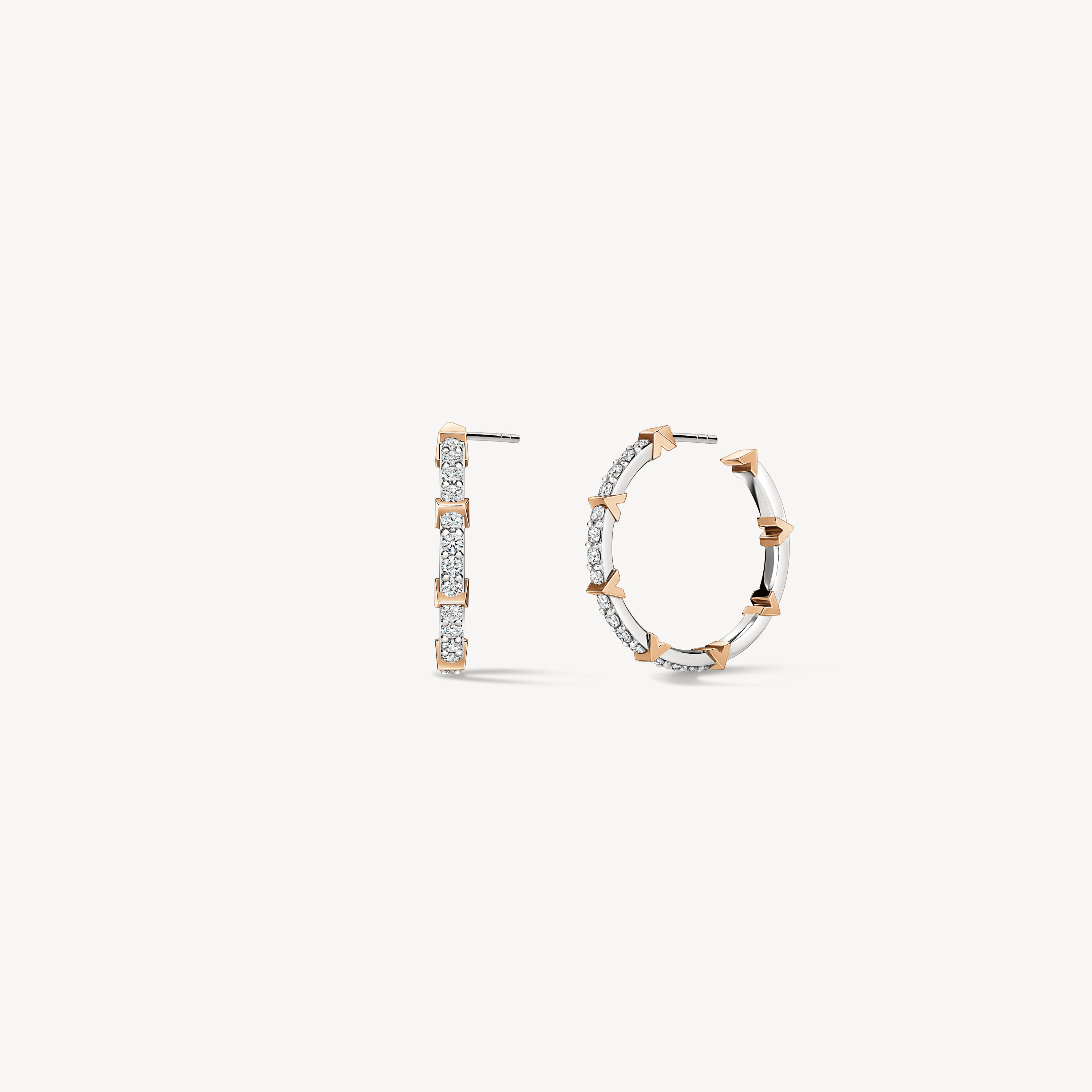 Copley Pav&eacute; Diamond Hoop Earrings, Medium, 18K White Gold & Rose Gold, large
