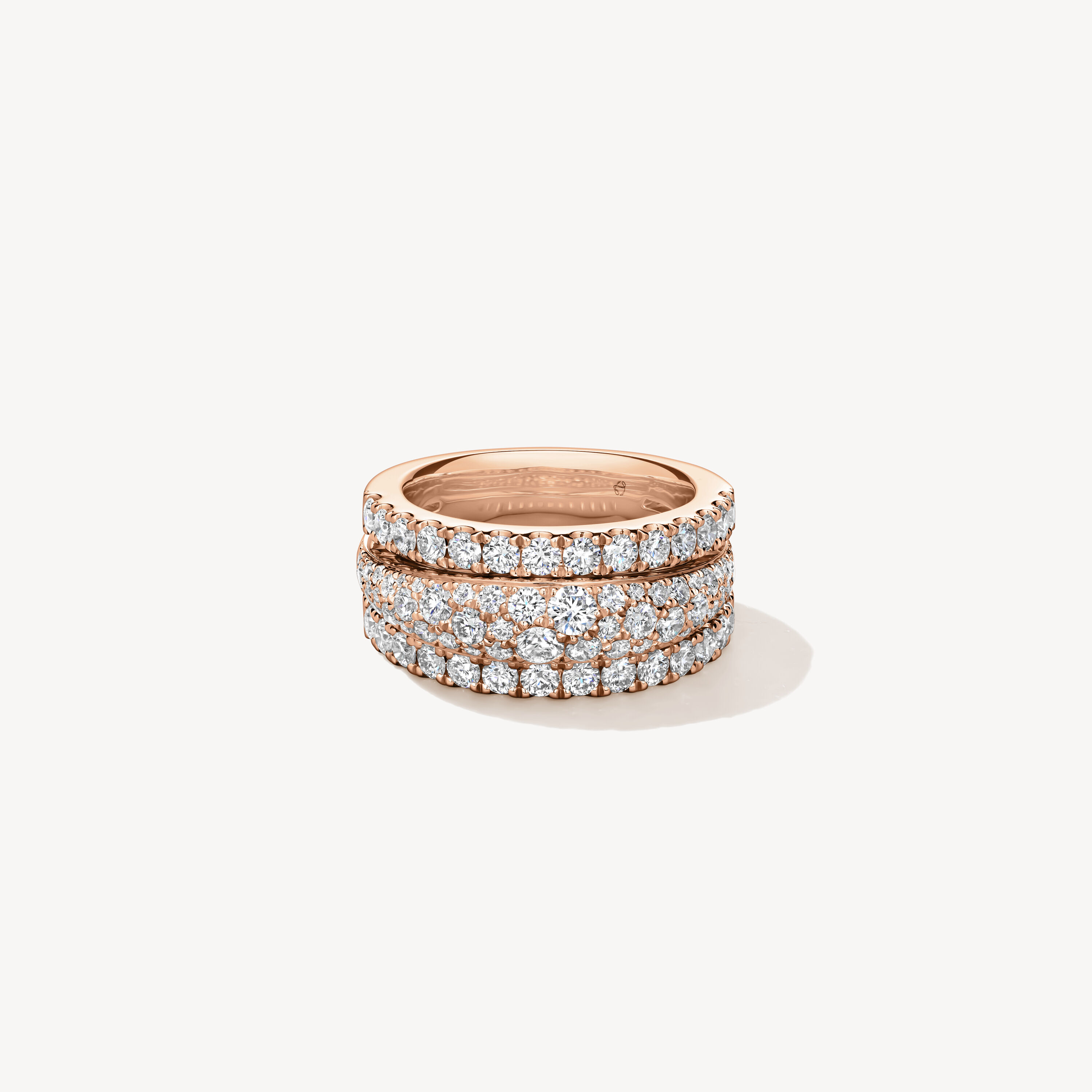 Grace Triple Row Small Domed Ring, 18K Rose Gold, large