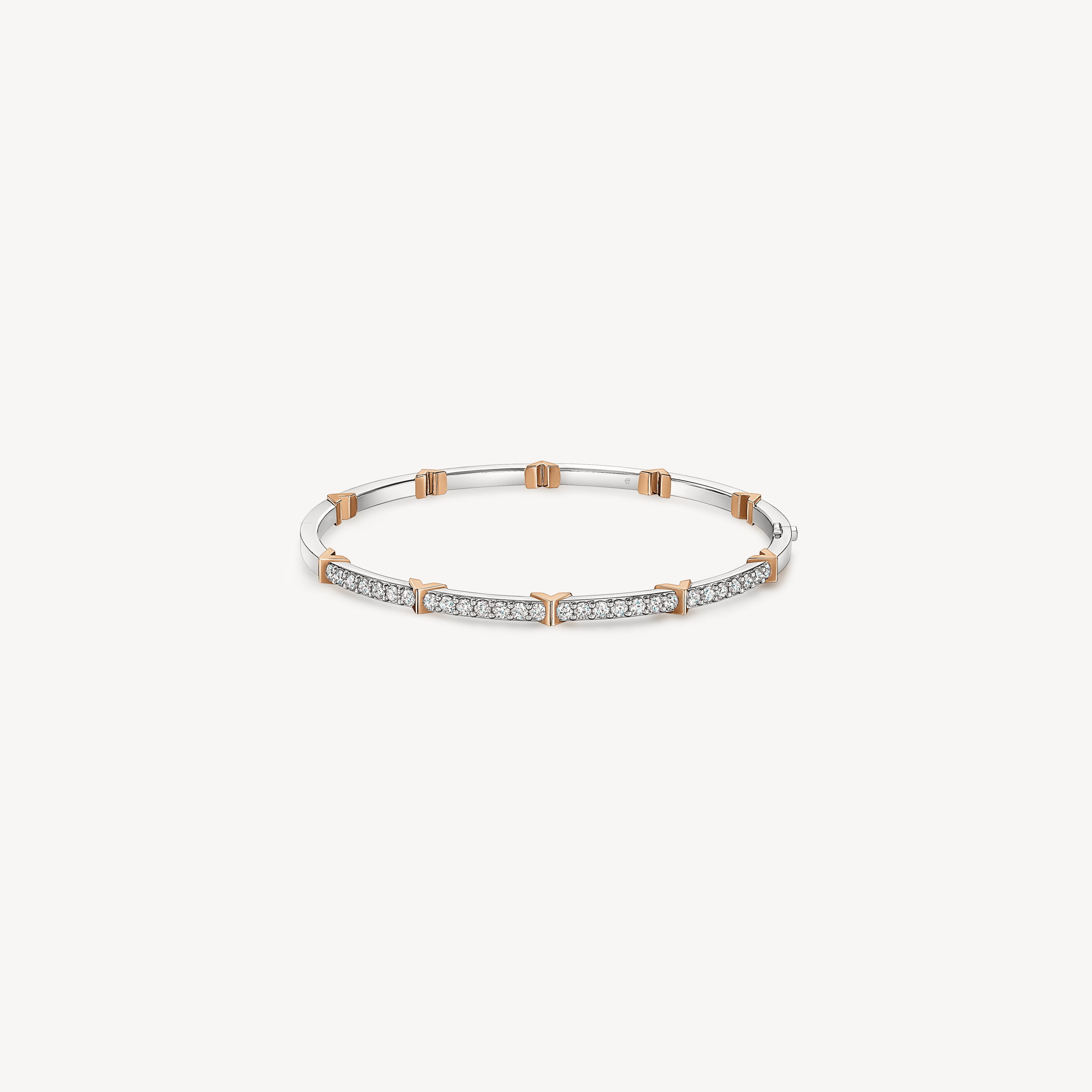 Copley Half Pav&eacute; Diamond Bangle, 18K White gold and Rose gold, large