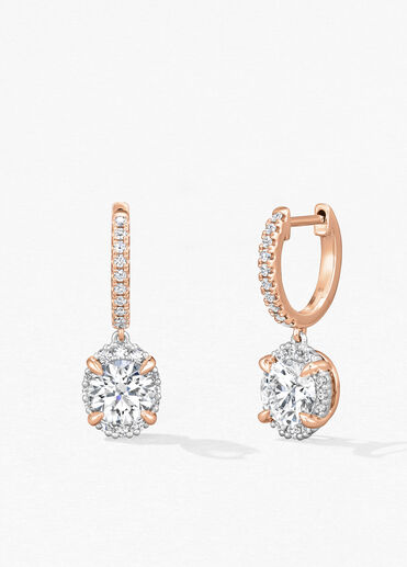 Ellipse Diamond Leverback Earrings, 18K Rose Gold w/Platinum Ellipse Diamond Leverback Earrings, 18K Rose Gold w/Platinum, large