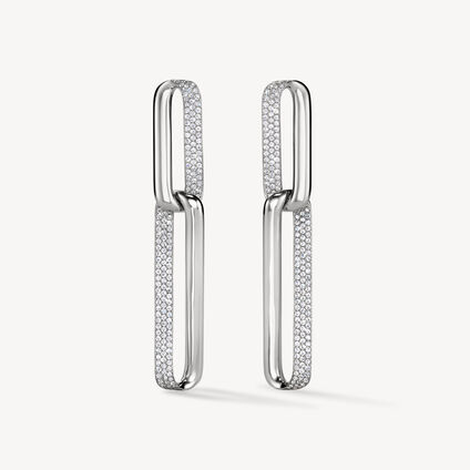INSIDE/OUT Diamond Link Earrings, Large, 18K White Gold, large