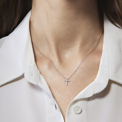 Signature Cross Pendant - Small, 18K White Gold, large