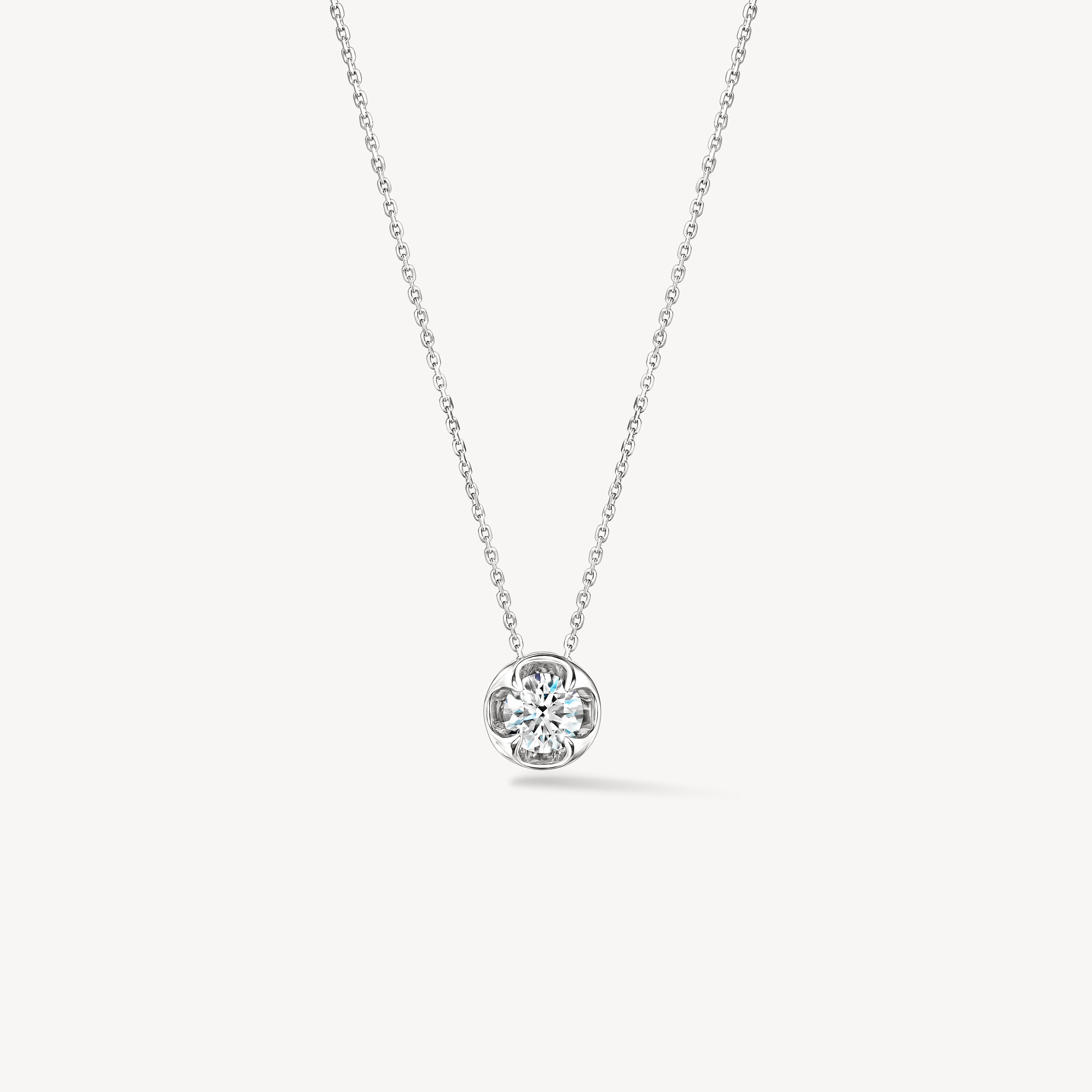 Whimsical Circle Single Diamond Pendant Necklace, 18K White Gold, large