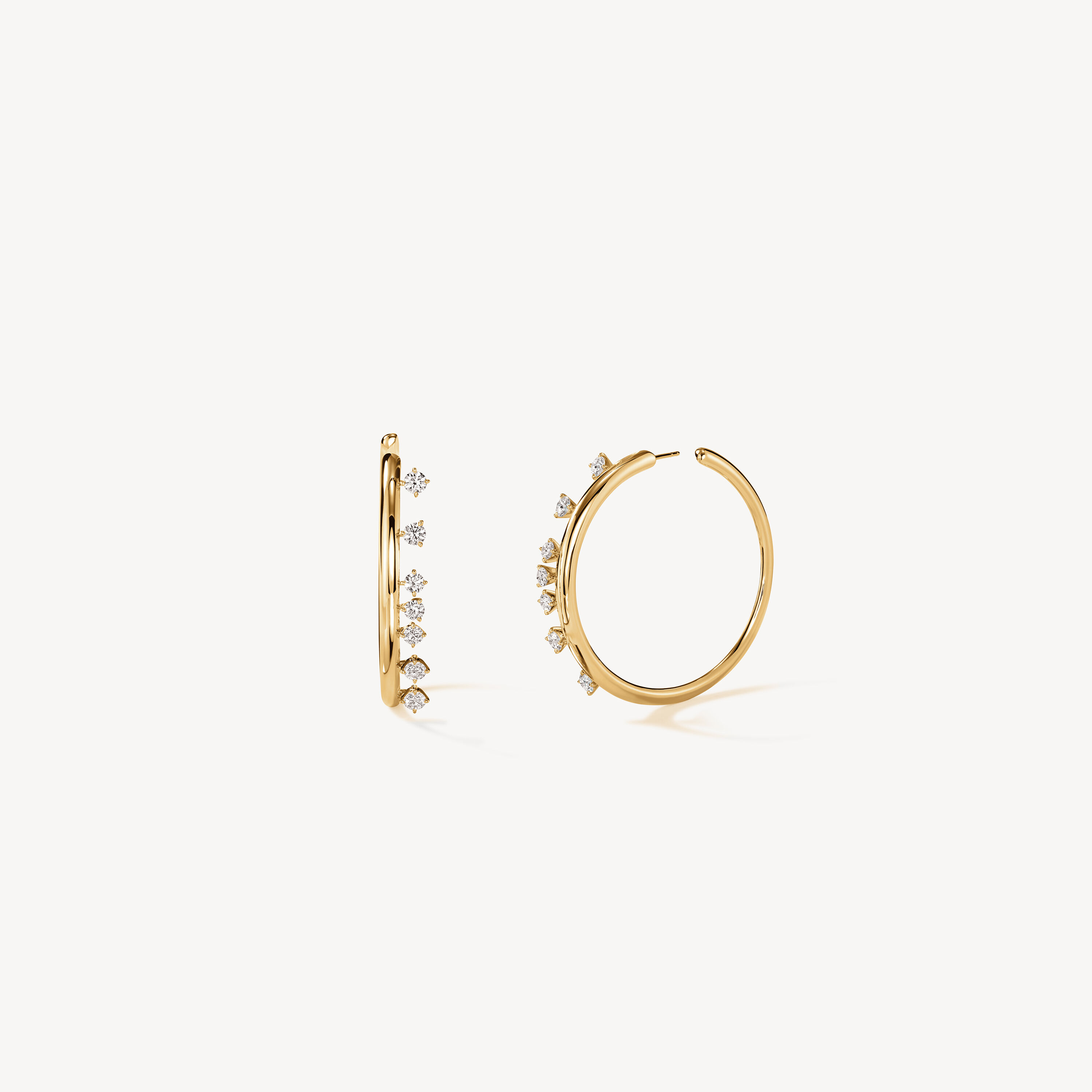 BARRE Floating Diamond Medium Hoops, 18K Yellow Gold, large