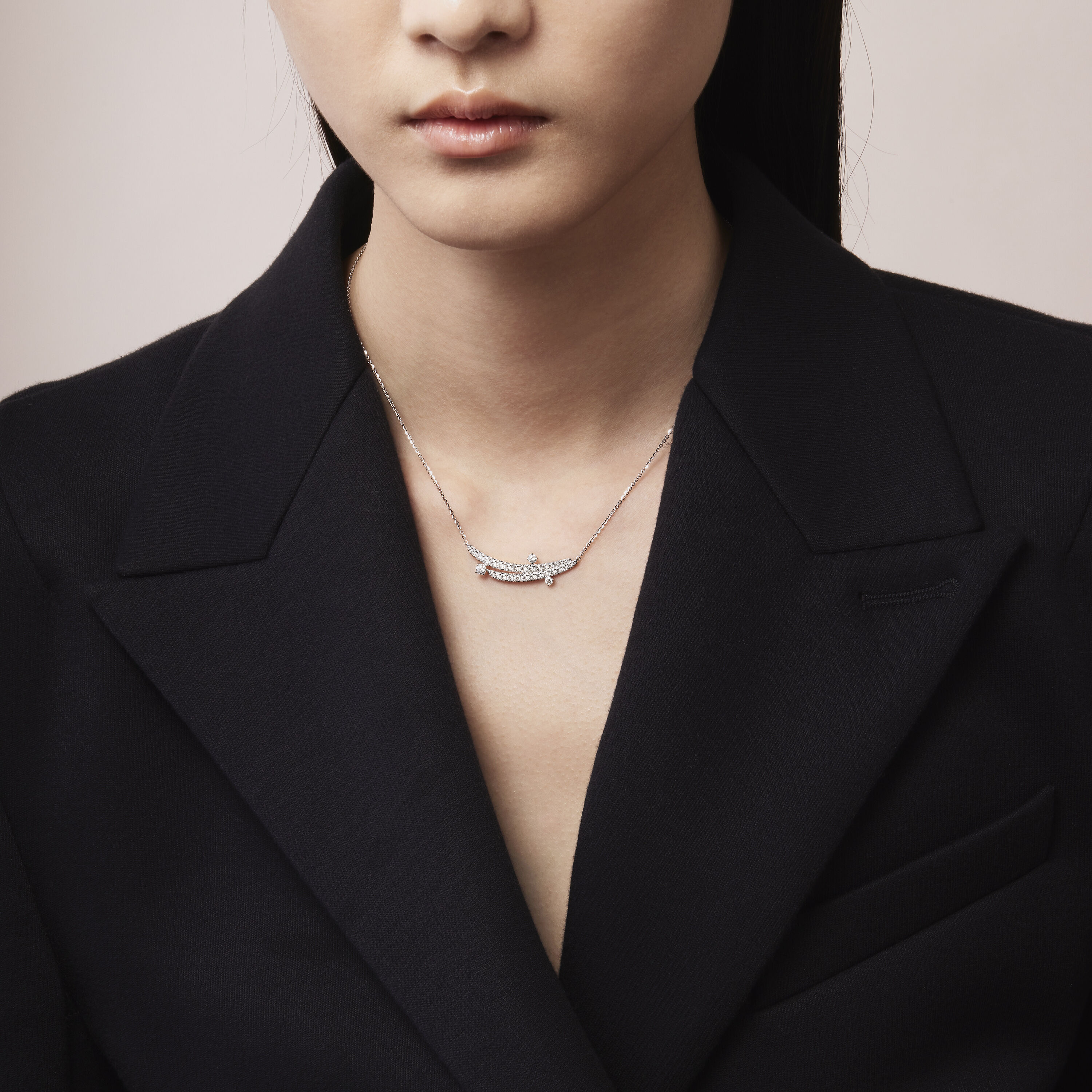 VELA French Cut Pav&eacute; Floating Diamond Pendant Necklace, 18K Yellow Gold, large