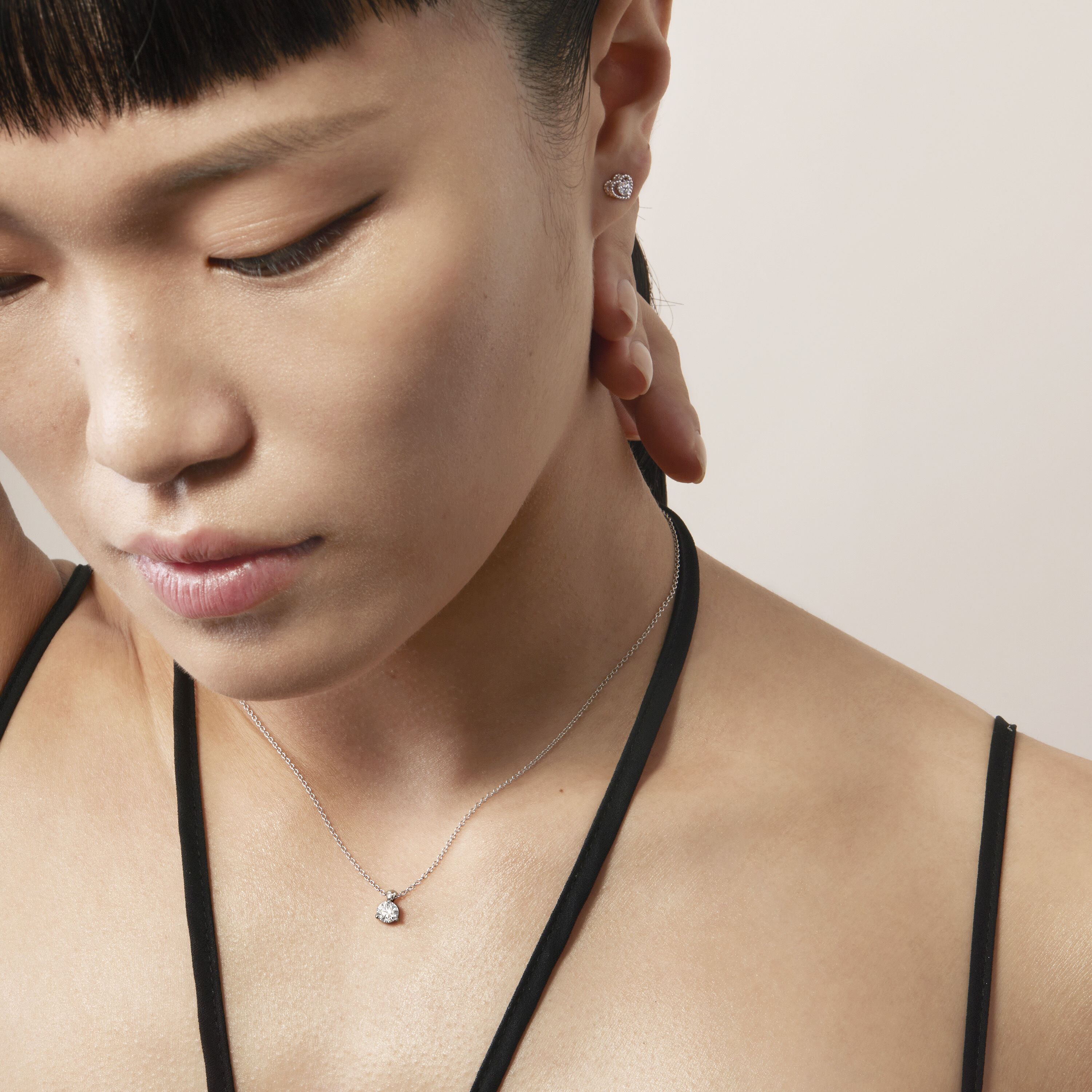 HOF Classic 3 Prong Solitaire Pendant, 18K Rose Gold, large