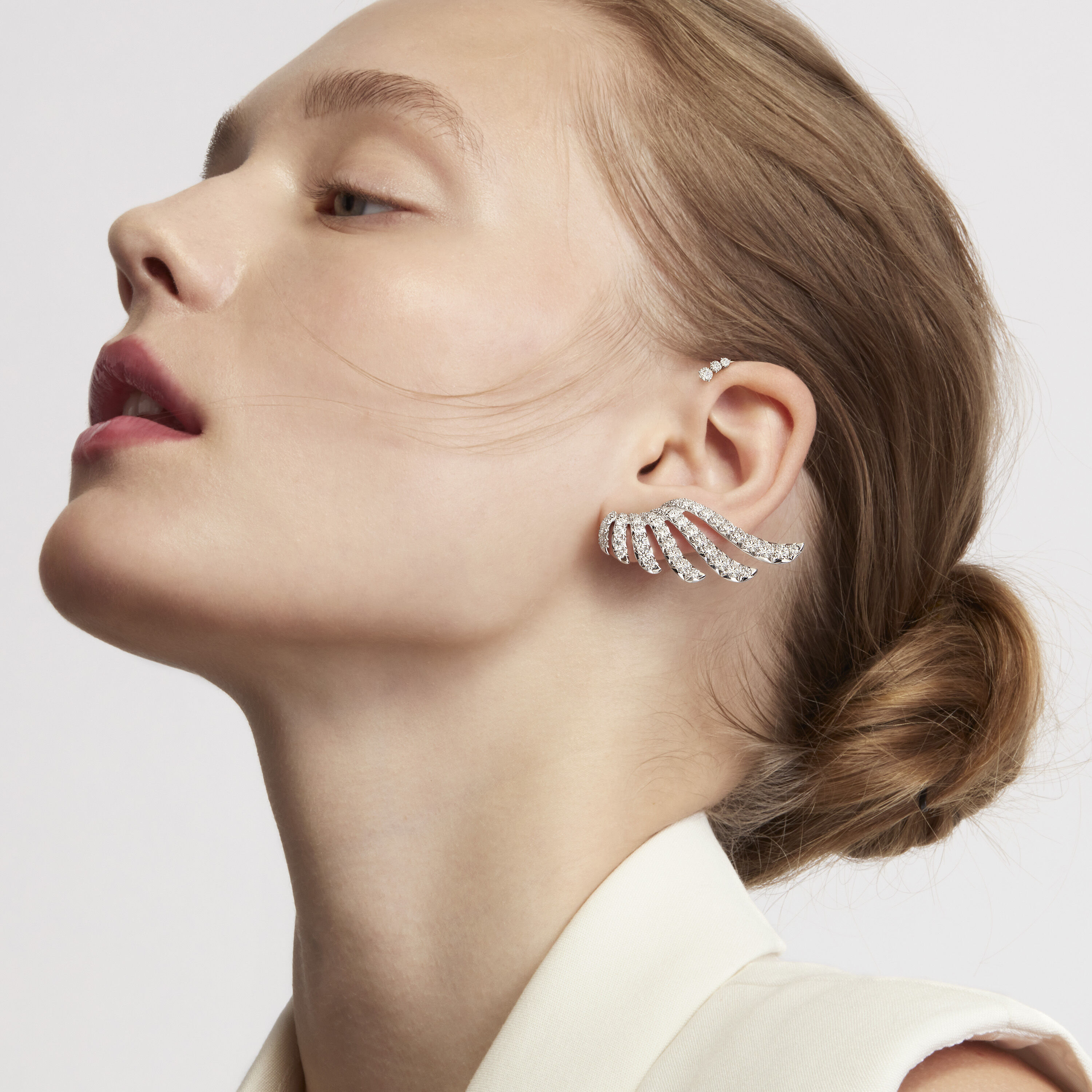 VELA French Cut Pav&eacute; Diamond Asymmetrical Climber Earrings , 18K Rose Gold, large