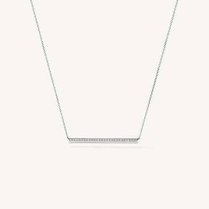 Barre Pavé Pendant Necklace, 18K White Gold, large