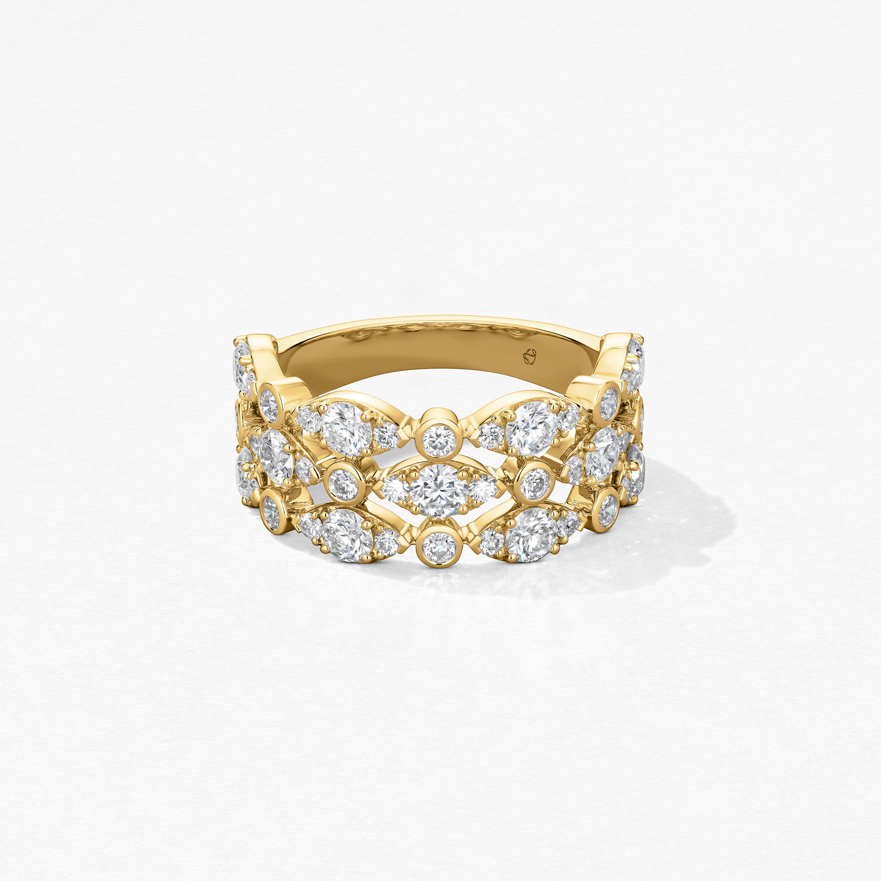 HOF Bezel Regal Triple Ring, 18K Yellow Gold, large