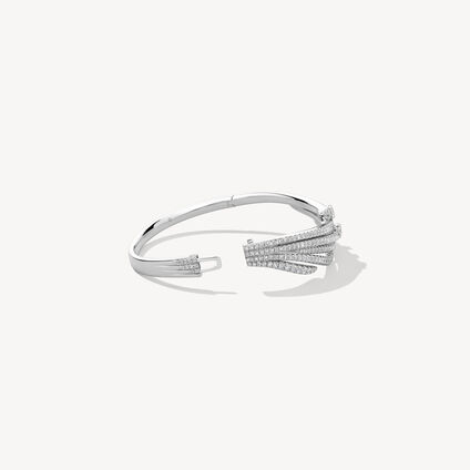 VELA French Cut Pav&eacute; Bangle, 18K White Gold, large