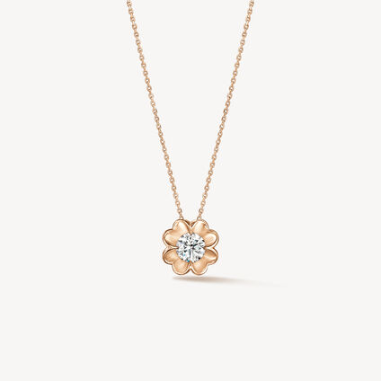 Whimsical Clover Single Diamond Pendant Necklace, 18K Rose Gold, large
