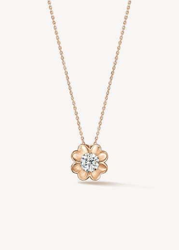 Whimsical Clover Single Diamond Pendant Necklace, 18K Rose Gold Whimsical Clover Single Diamond Pendant Necklace, 18K Rose Gold, large
