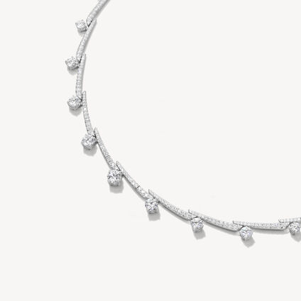 VELA Crossover French Cut Pav&eacute; Necklace, 18K White Gold, large