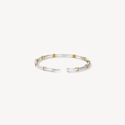 Copley Half Pavé Diamond Bangle, 18K White Gold & Yellow Gold, large