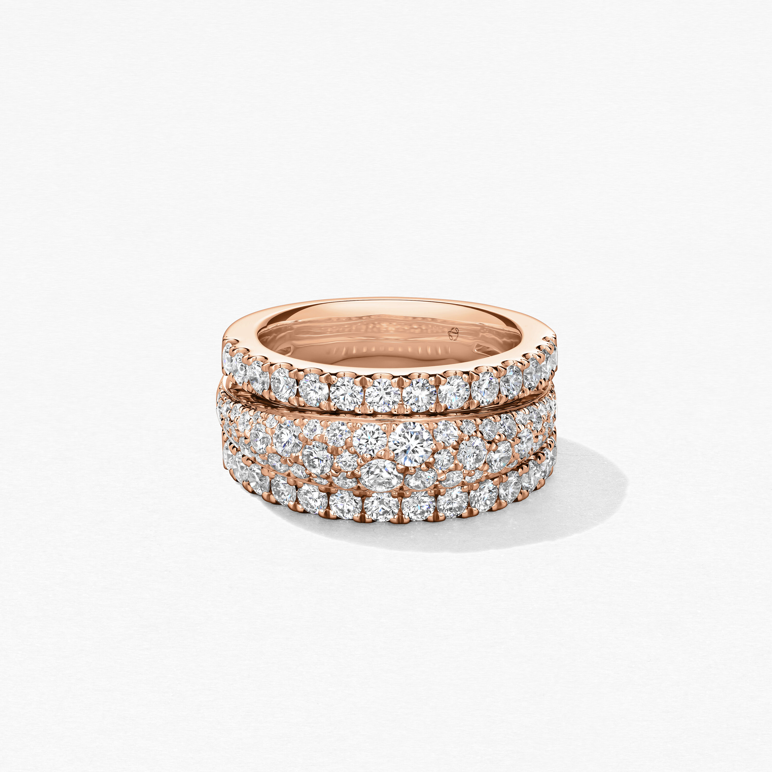 Grace Triple Row Small Domed Ring, 18K Rose Gold, large