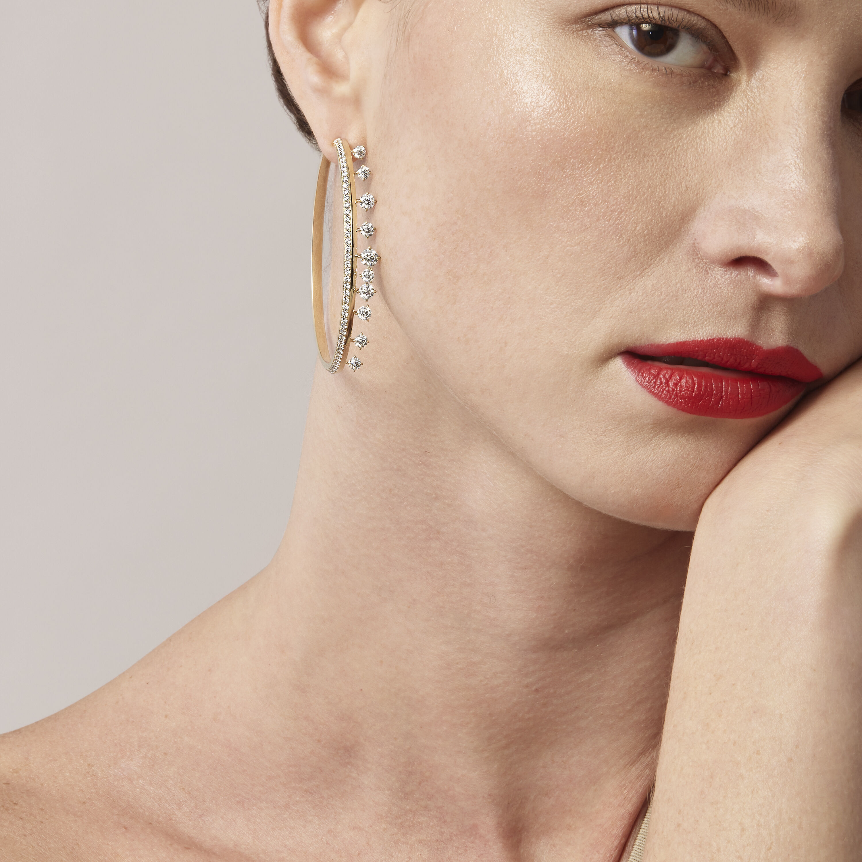 Barre Floating Diamond Large Hoops, 18K Rose Gold, large