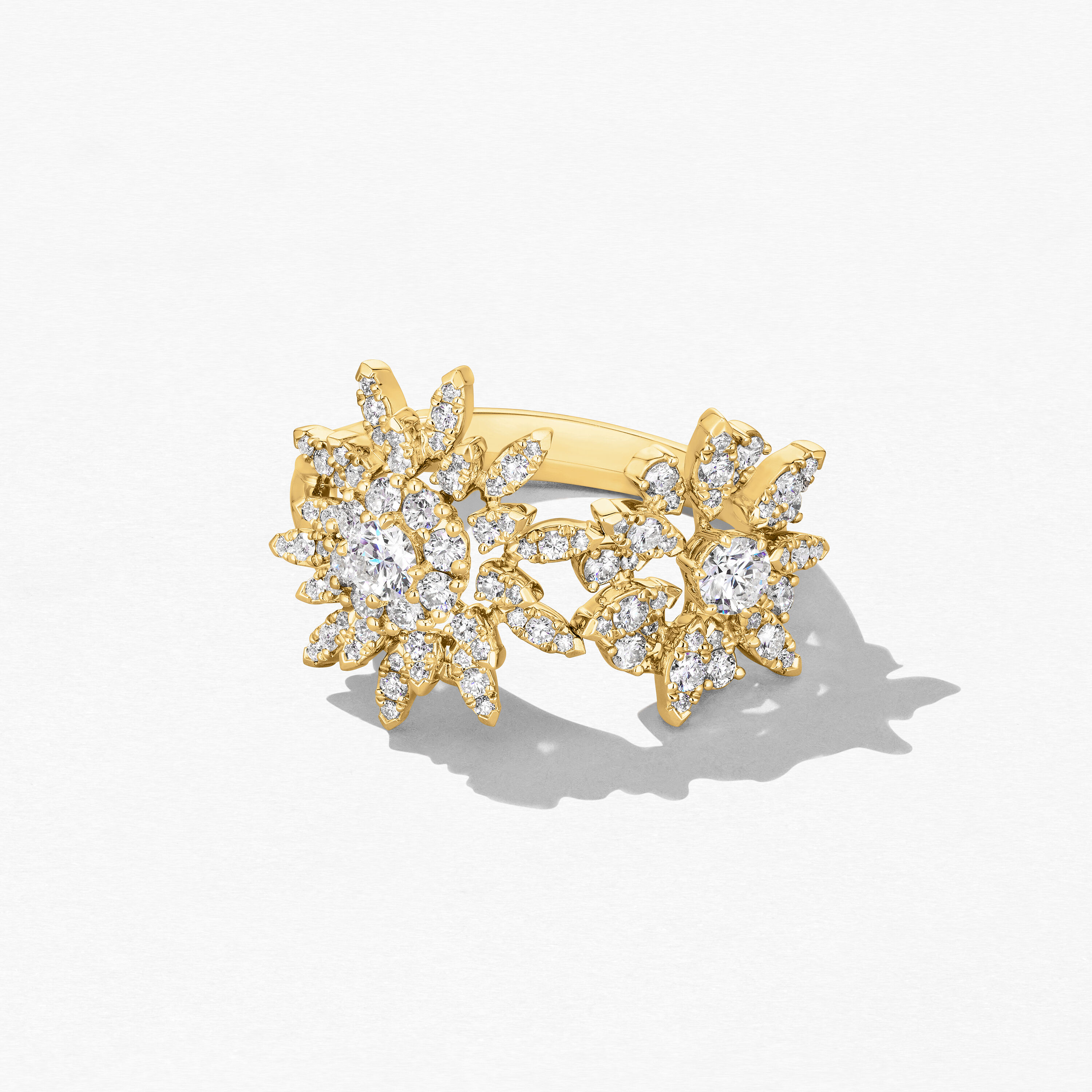 AERIAL Double Sunburst Ring, 18K Yellow Gold, large