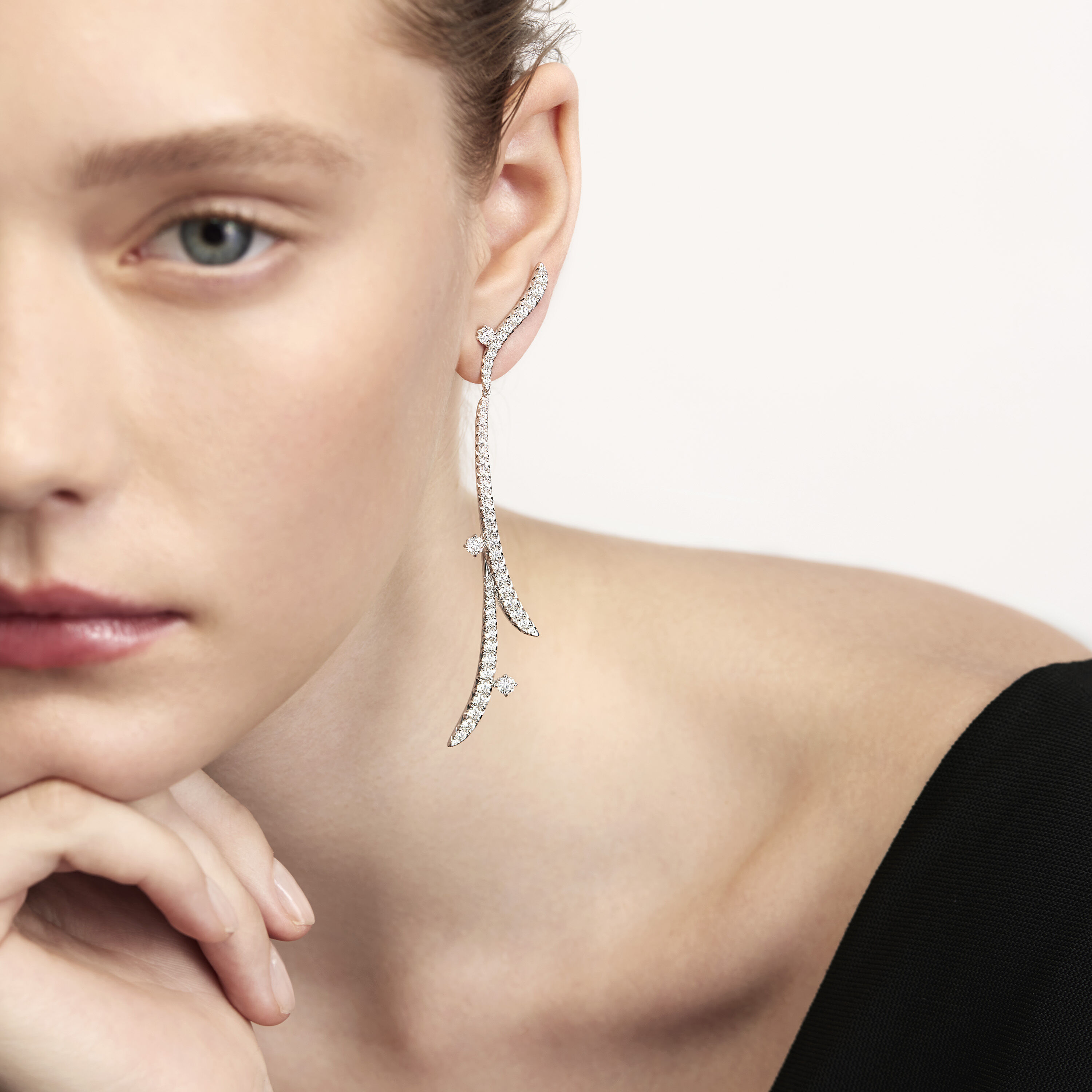 VELA French Cut Pav&eacute; Diamond Drop Earrings, 18K Yellow Gold, large