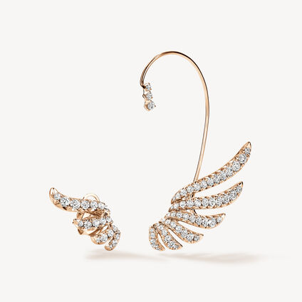 VELA French Cut Pav&eacute; Diamond Asymmetrical Climber Earrings , 18K Rose Gold, large
