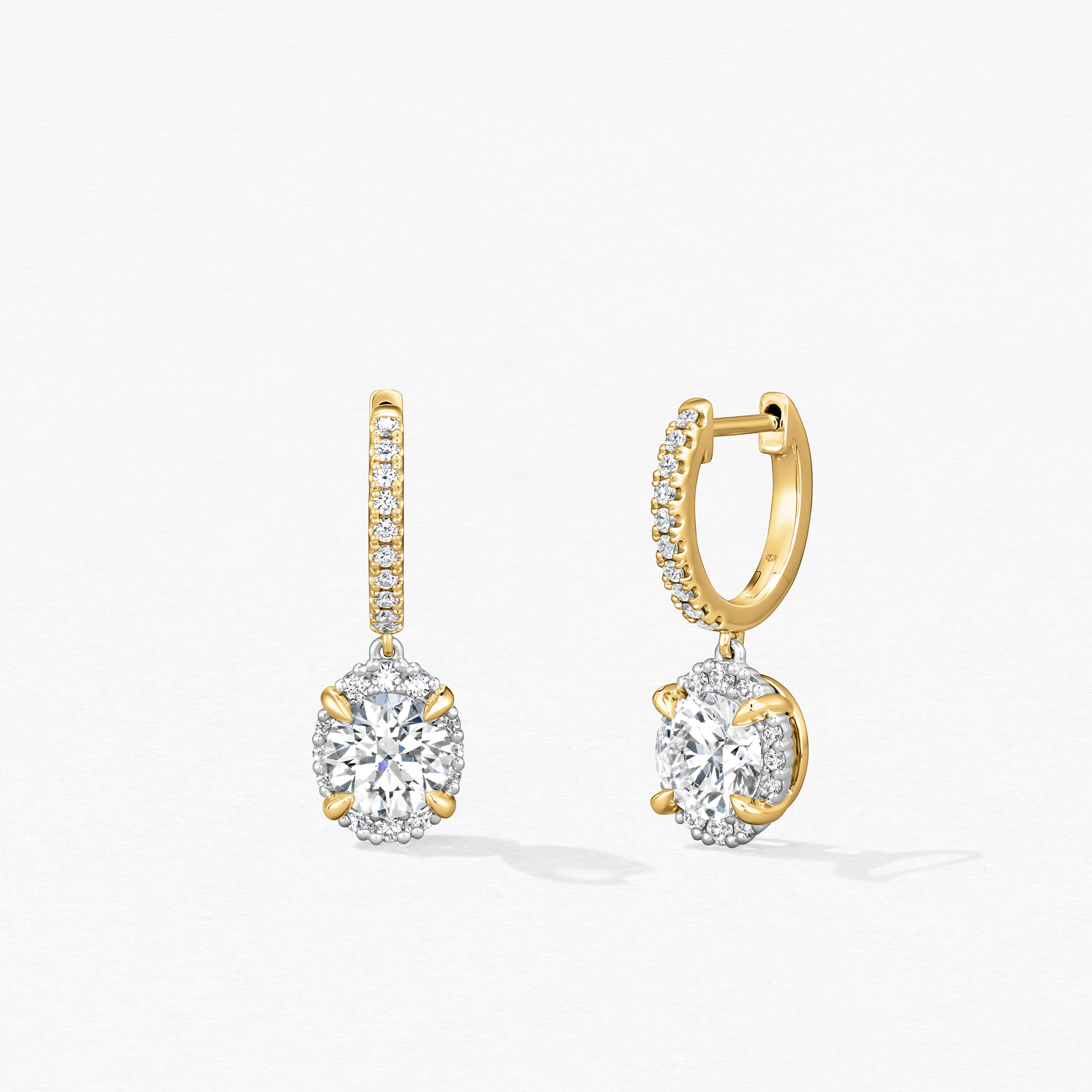 Ellipse Diamond Leverback Earrings, 18k Yellow Gold w/Platinum, large