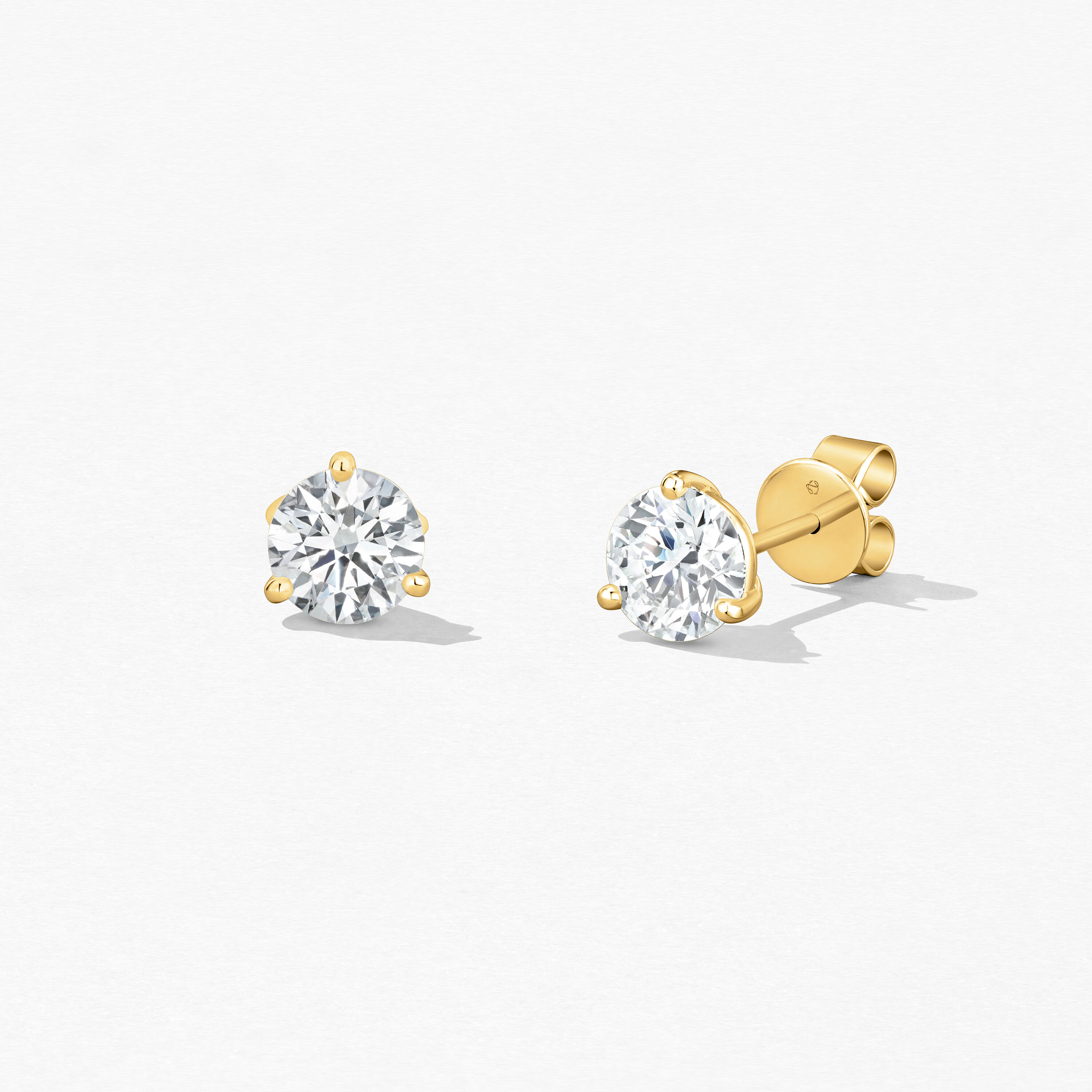 Three-Prong Stud Earrings, 18K Yellow Gold, large