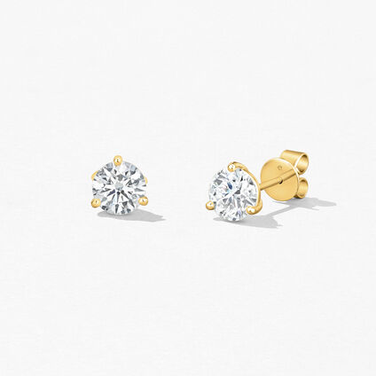Three-Prong Stud Earrings, 18K Yellow Gold, large