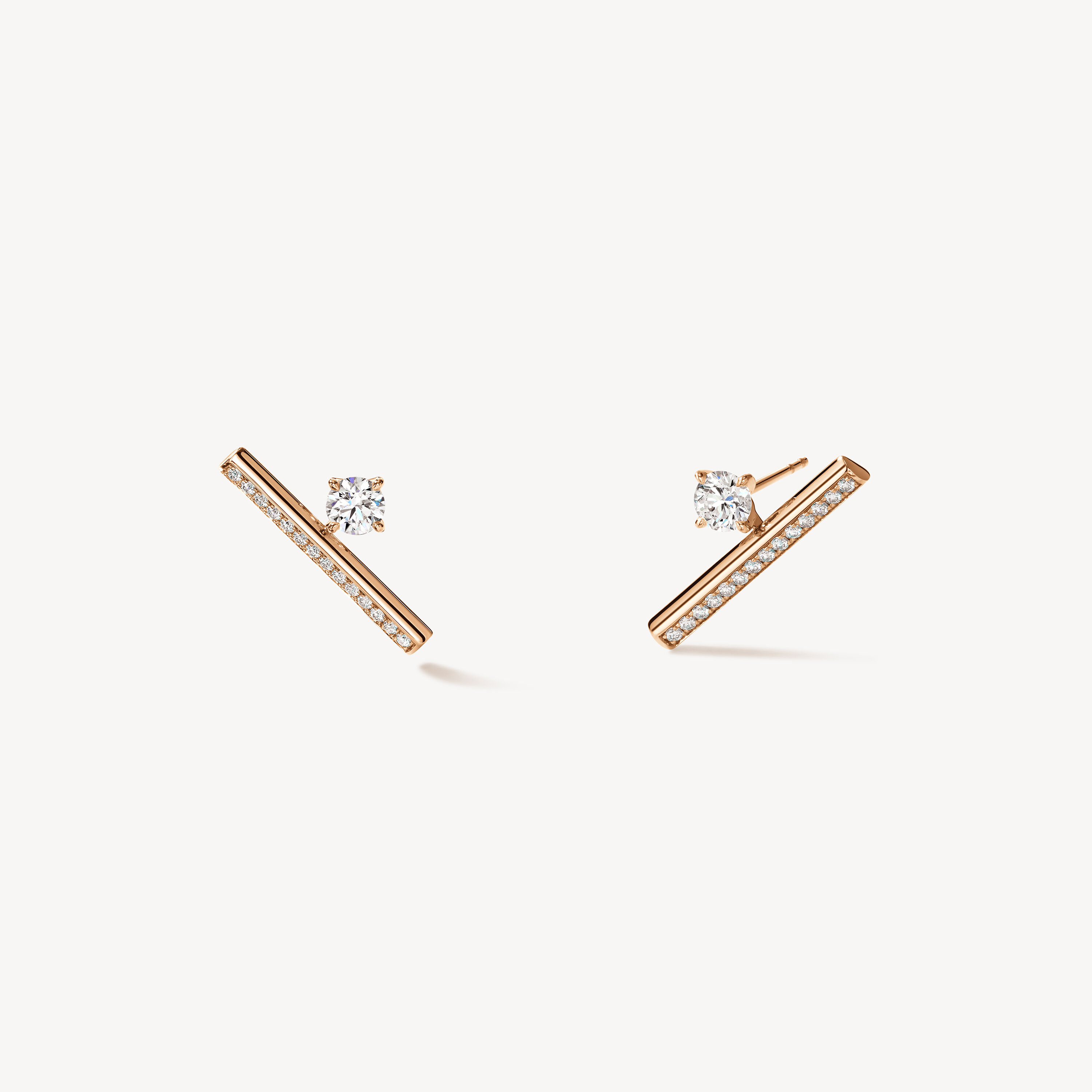 Barre Floating Single Diamond Pav&eacute; Climber Earrings, 18K Rose Gold, large