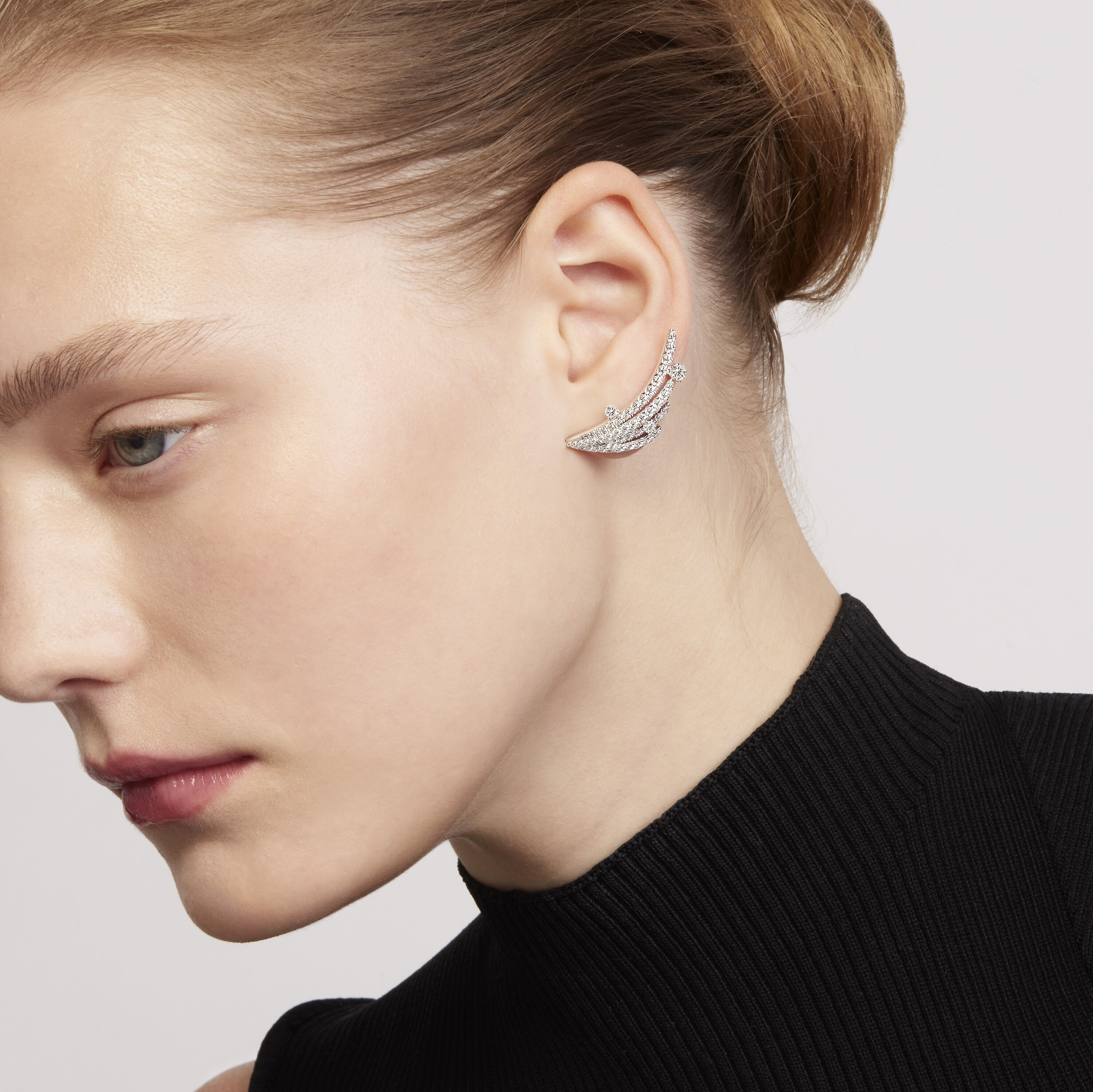 VELA French Cut Pav&eacute; Floating Diamond Climber Earrings, 18K Rose Gold, large