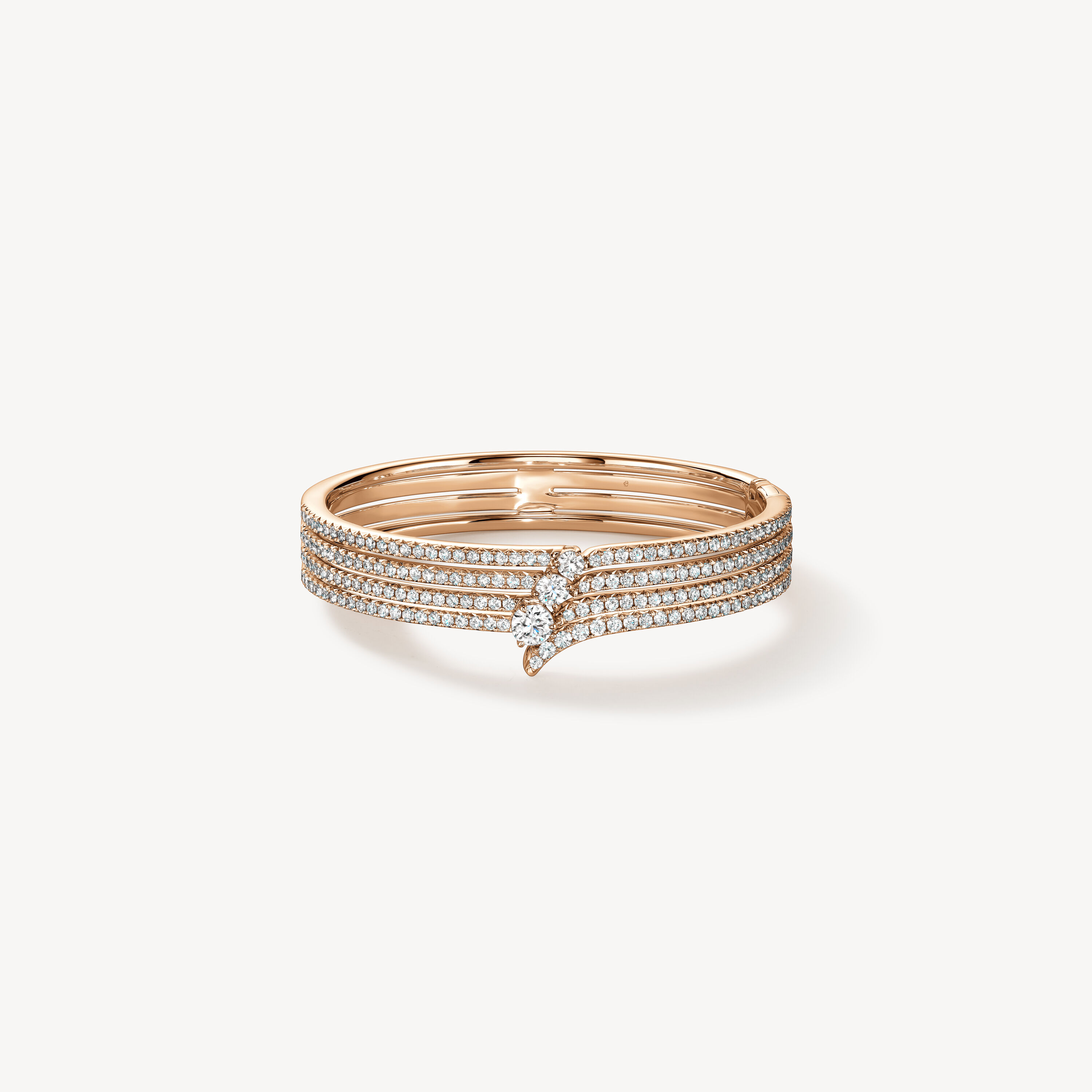 VELA French Cut Pav&eacute; Diamond Bangle, 18K Rose Gold, large