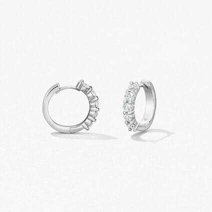 Small Mini Hoop Earrings, 18K White Gold Small Mini Hoop Earrings, 18K White Gold, large