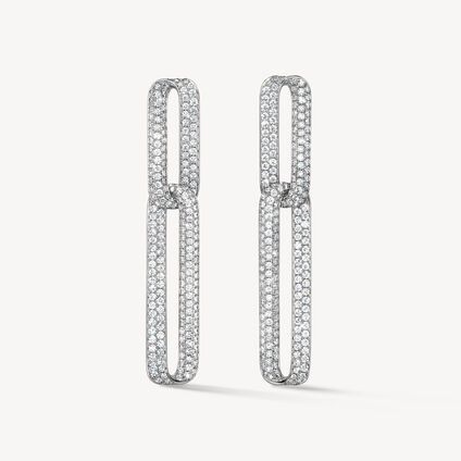 INSIDE/OUT Pav&eacute; Link Earrings, 18K White Gold, large