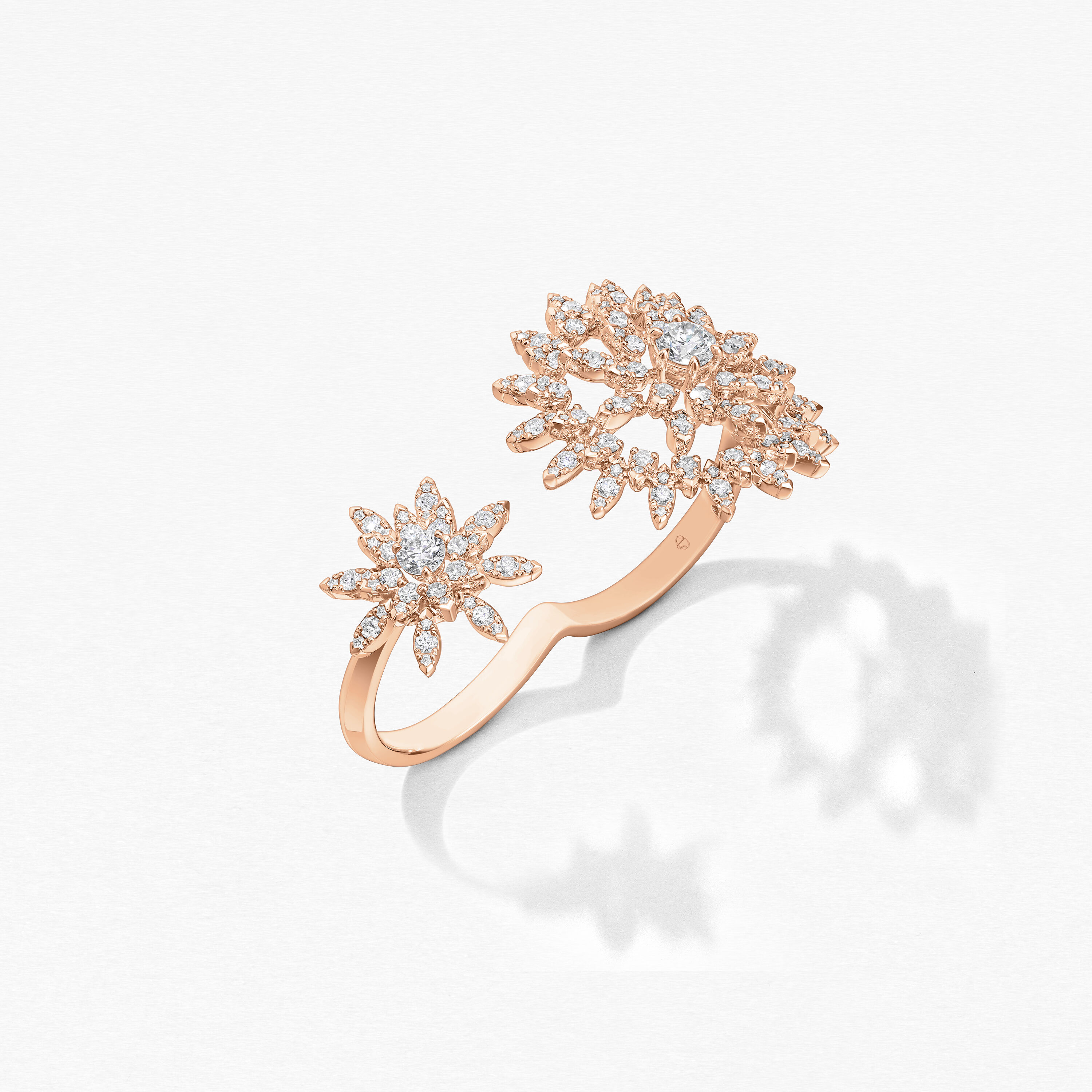 AERIAL Sunburst Double Finger Ring, 18K Rose Gold, large