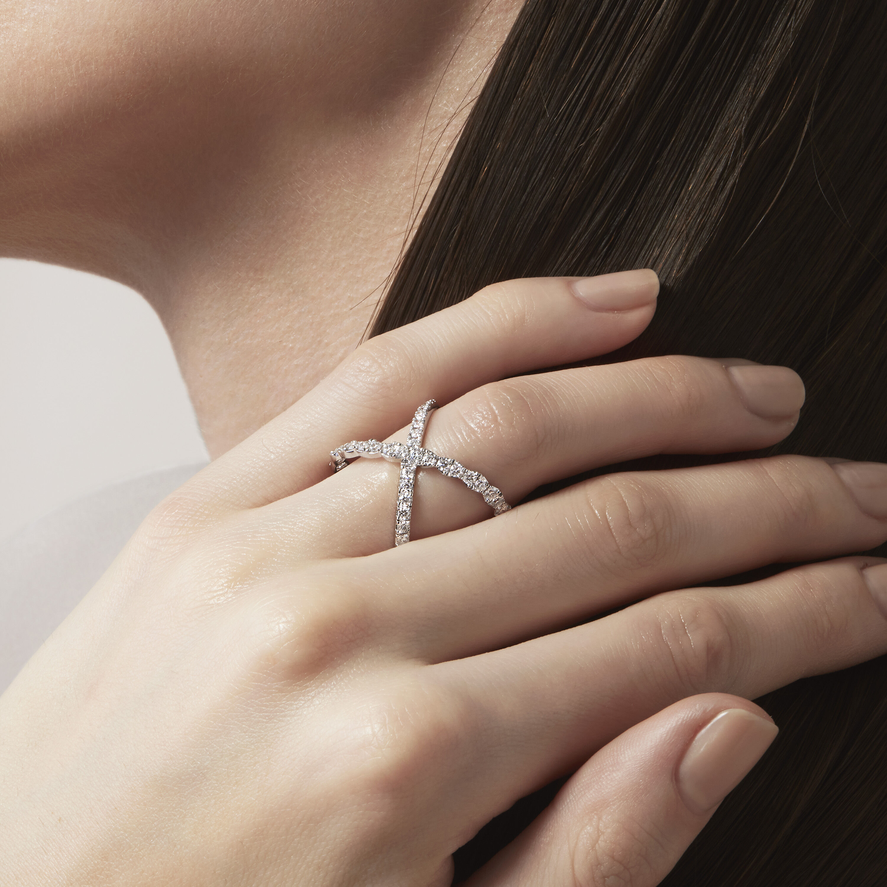 Lorelei Diamond Criss Cross Ring, 18K Yellow Gold, large