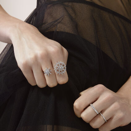 Aerial Sunburst Double Finger Ring, 18K White Gold, large