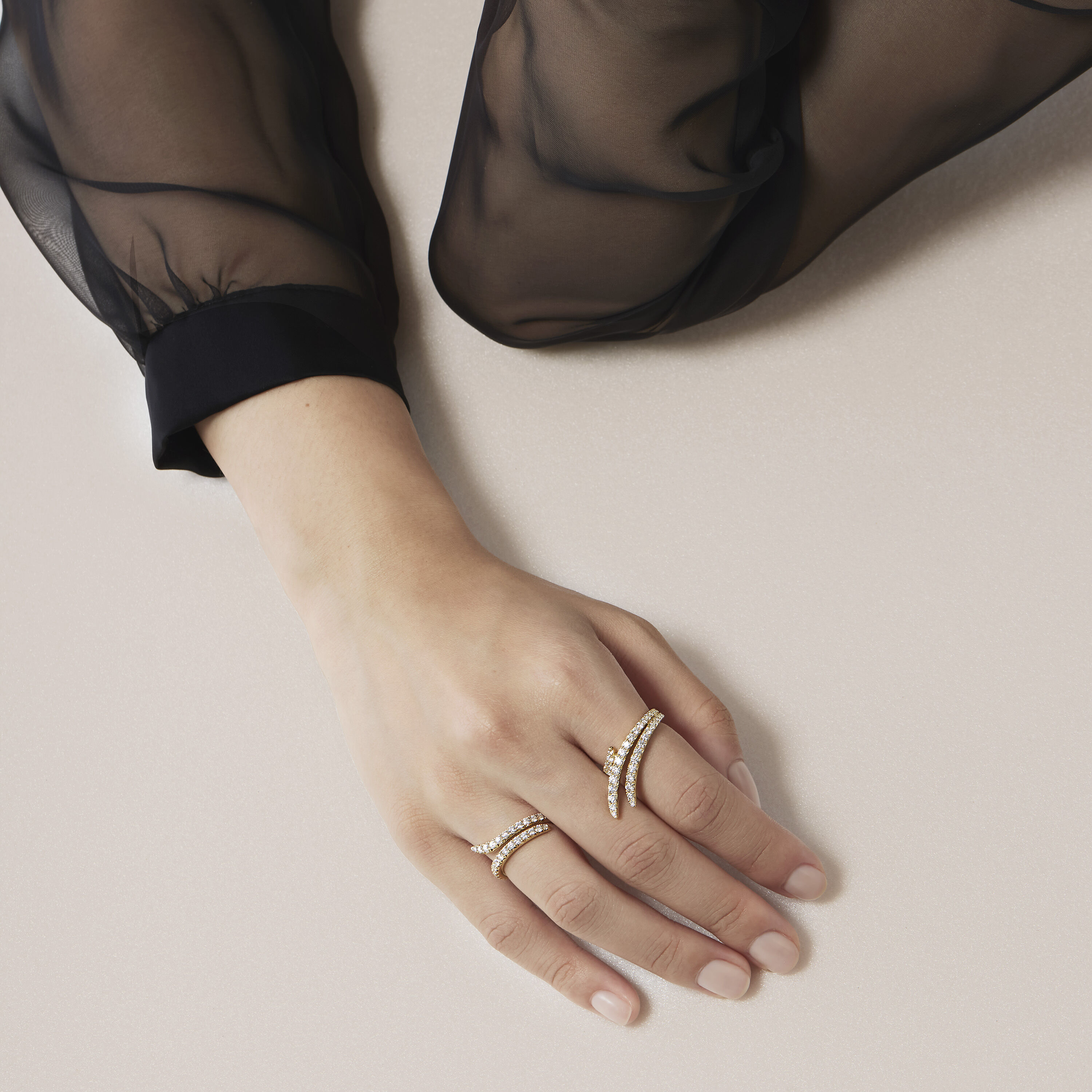 Vela Triple Row Pav&eacute; Ring, 18K Yellow Gold, large