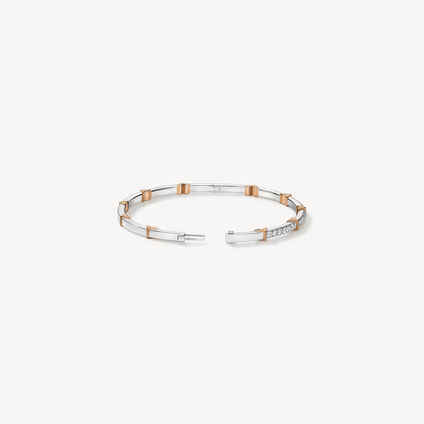 Copley Half Pav&eacute; Diamond Bangle, 18K White gold and Rose gold, large