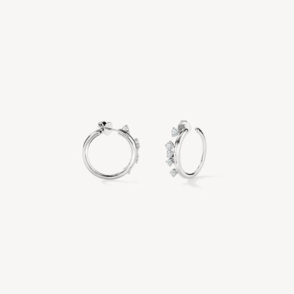 Barre Floating Diamond Small Hoops, 18K White Gold, large