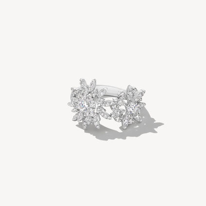 Aerial Double Sunburst  Ring, 18K White Gold, large