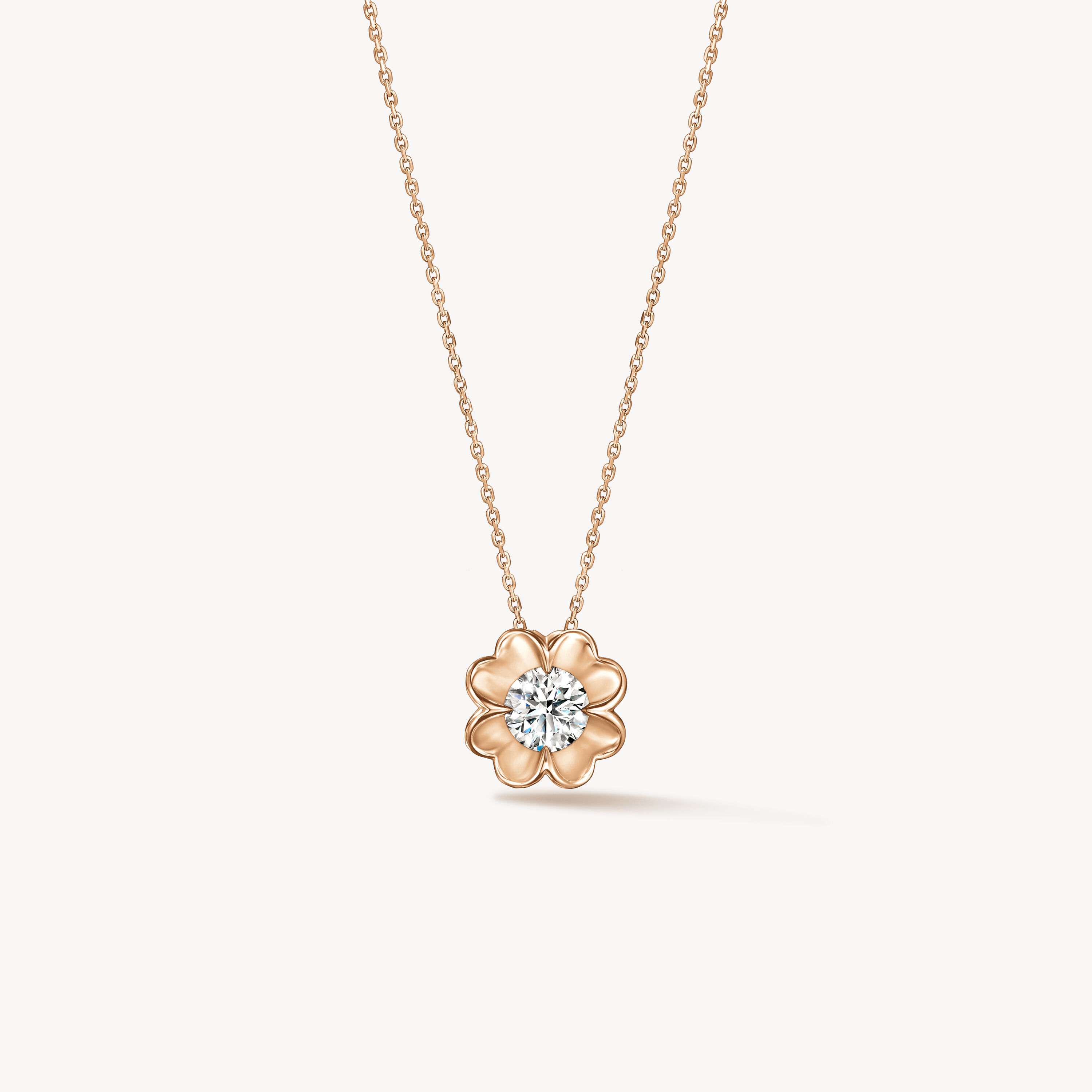 Whimsical Clover Single Diamond Pendant Necklace, 18K Rose Gold, large