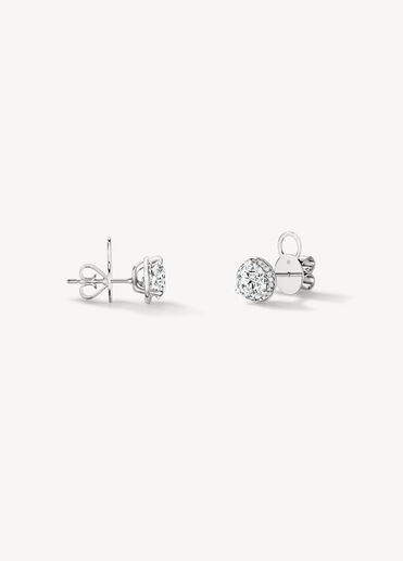Timeless Hidden Halo Stud Earrings, 18K White Gold Timeless Hidden Halo Stud Earrings, 18K White Gold, large